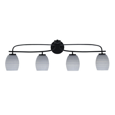 Cavella 4 Light Bath Bar Shown In Matte Black Finish With 5" Matrix Glass