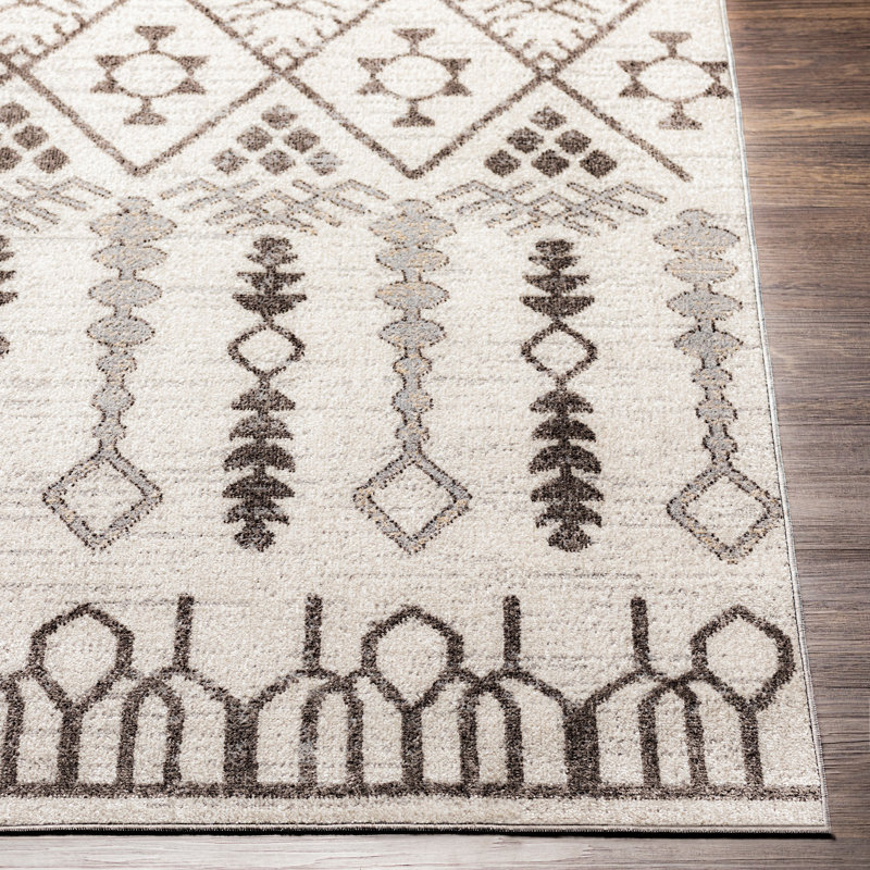Swampscott Geometric Machine Woven Beige/Gray Area Rug, Runner 2'7" x 7'3"