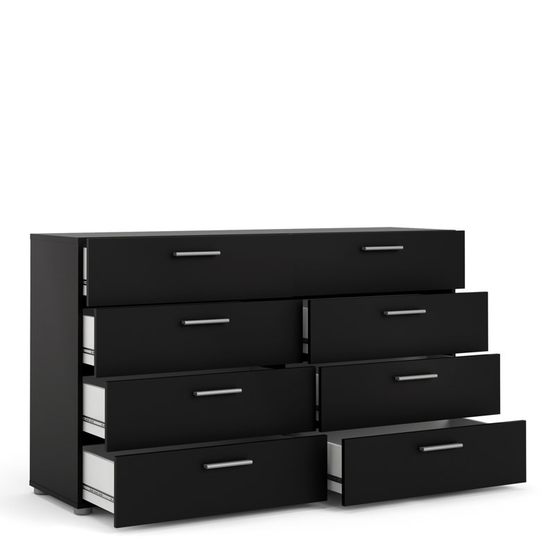 Diamone 8 Drawer 140Cm W Double Dresser, Black
