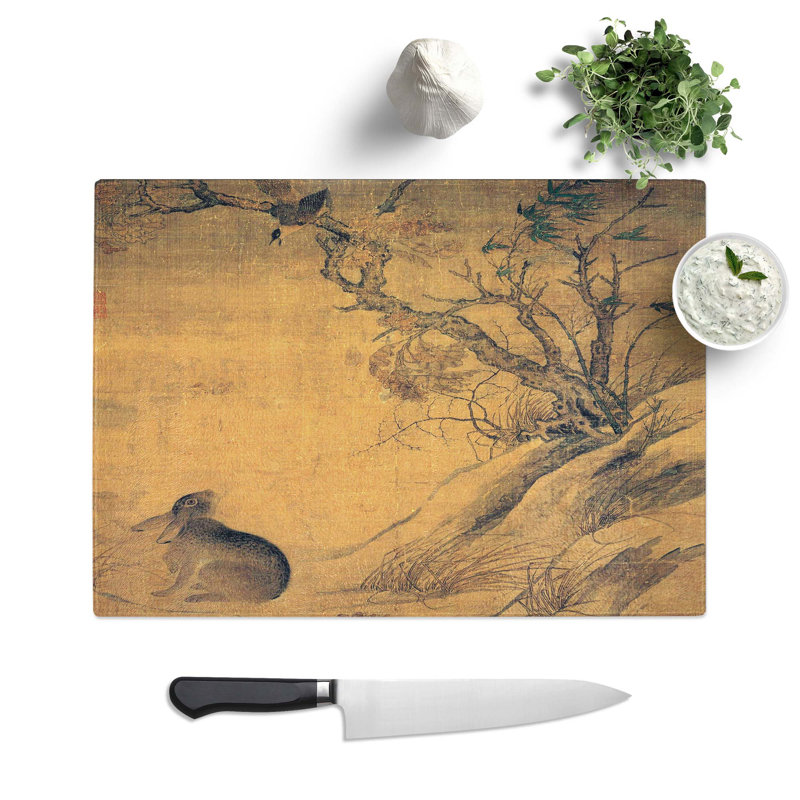 Glass Magpies & Hare by Cui Bai Chopping Board, 39 cm W x 28.5 cm L