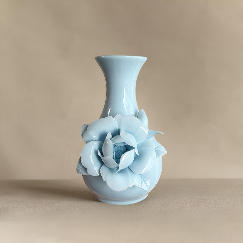 Exquisite Hand-Pinched Peony Vase In Fine Ceramic