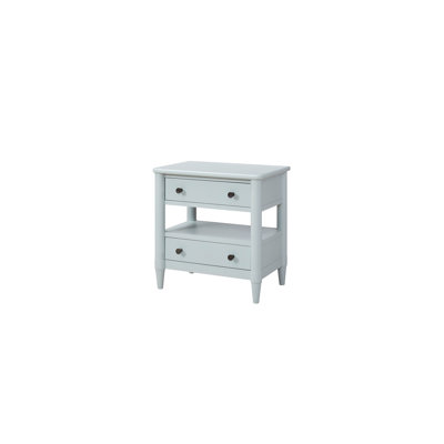Table de chevet ouverte bleue avec deux rangements - 2 tiroirs et matériaux en bois massif et finition océan