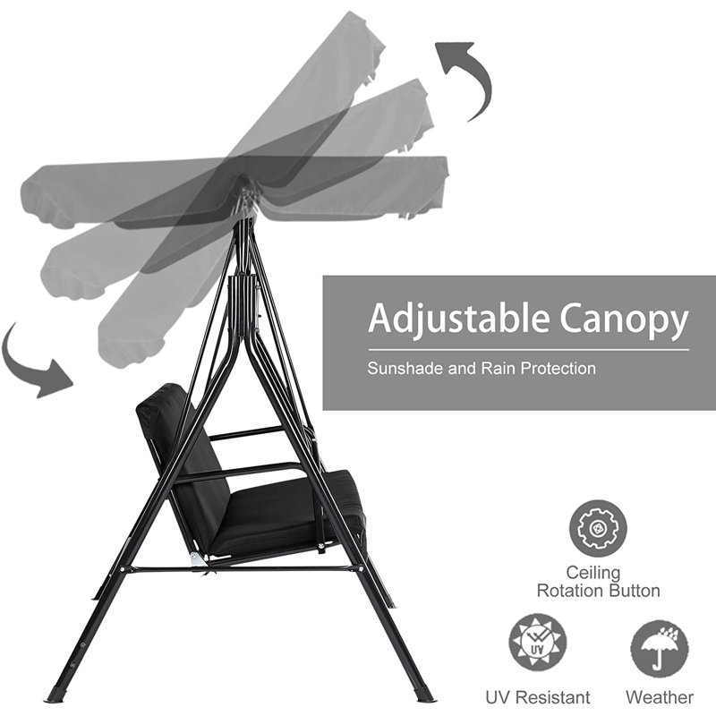 3 Person Porch Swing with Canopy, Dark Black