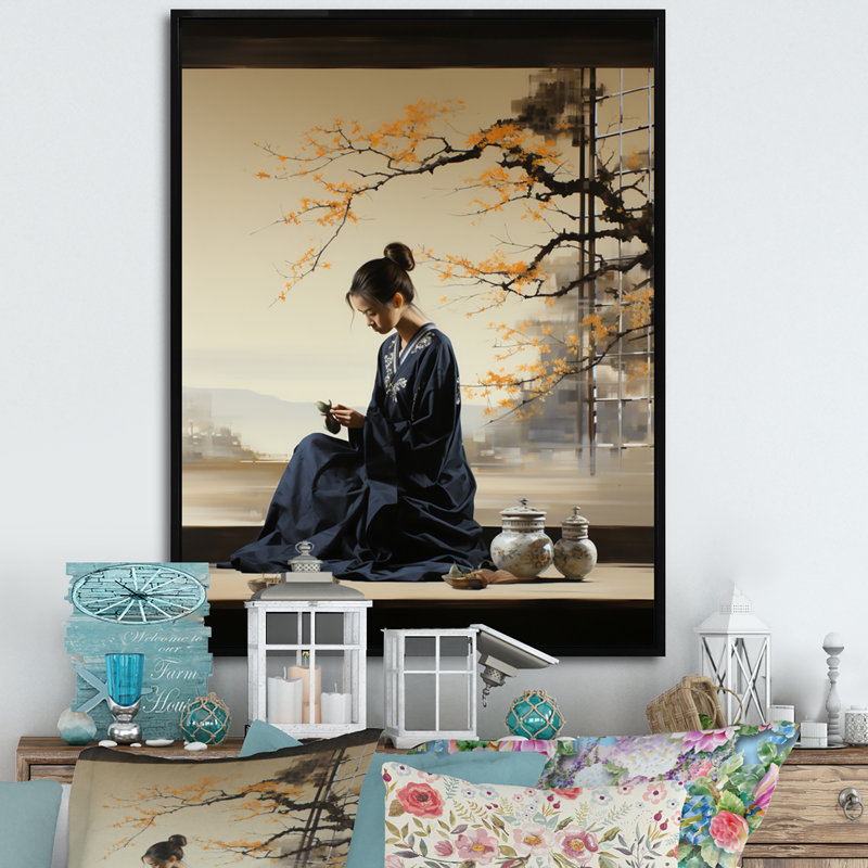 Porush Japon Art Tea Cerémonie IV - impression, H 20 po x l 12 po x P 1 po, Cadre flottant noir