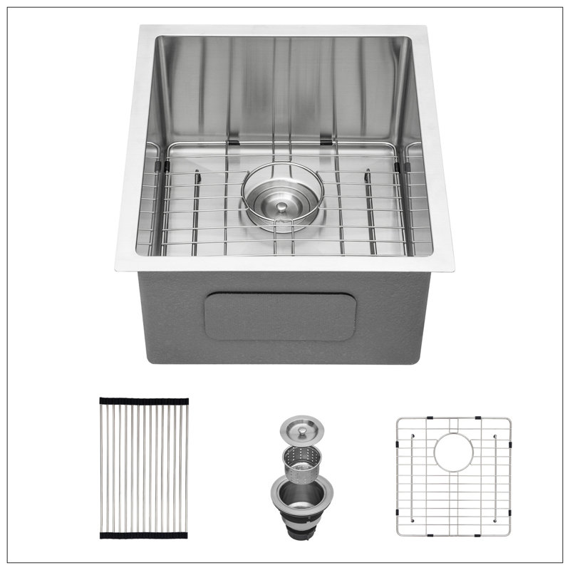 Évier de cuisine encastré 15 po - évier de cuisine encastrable en acier inoxydable 15 po x 17 po x 10 po à cuve simple de calibre 16 / évier de cuisine