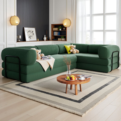 Modular L-Shaped Sectional Sofa Corduroy Fabric 4-Seat Convertible Sofa Bed Design, No Assembly Required, 300 lb/Seat Capacity