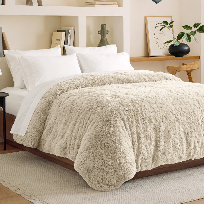 Shaggy Fleece Plush Duvet Cover, Twin XL Duvet Cover, Sand