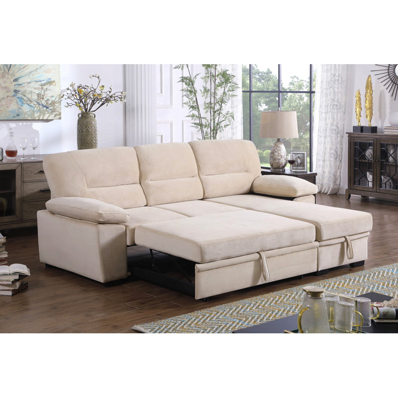 Canapé-lit modulaire réversible en tissu de velours beige 97,5 po, Velours beige
