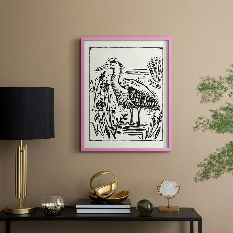 Linocut Style Seabird I, reproduction encadrée - bois massif, H 11 po x l 9 po, Rose