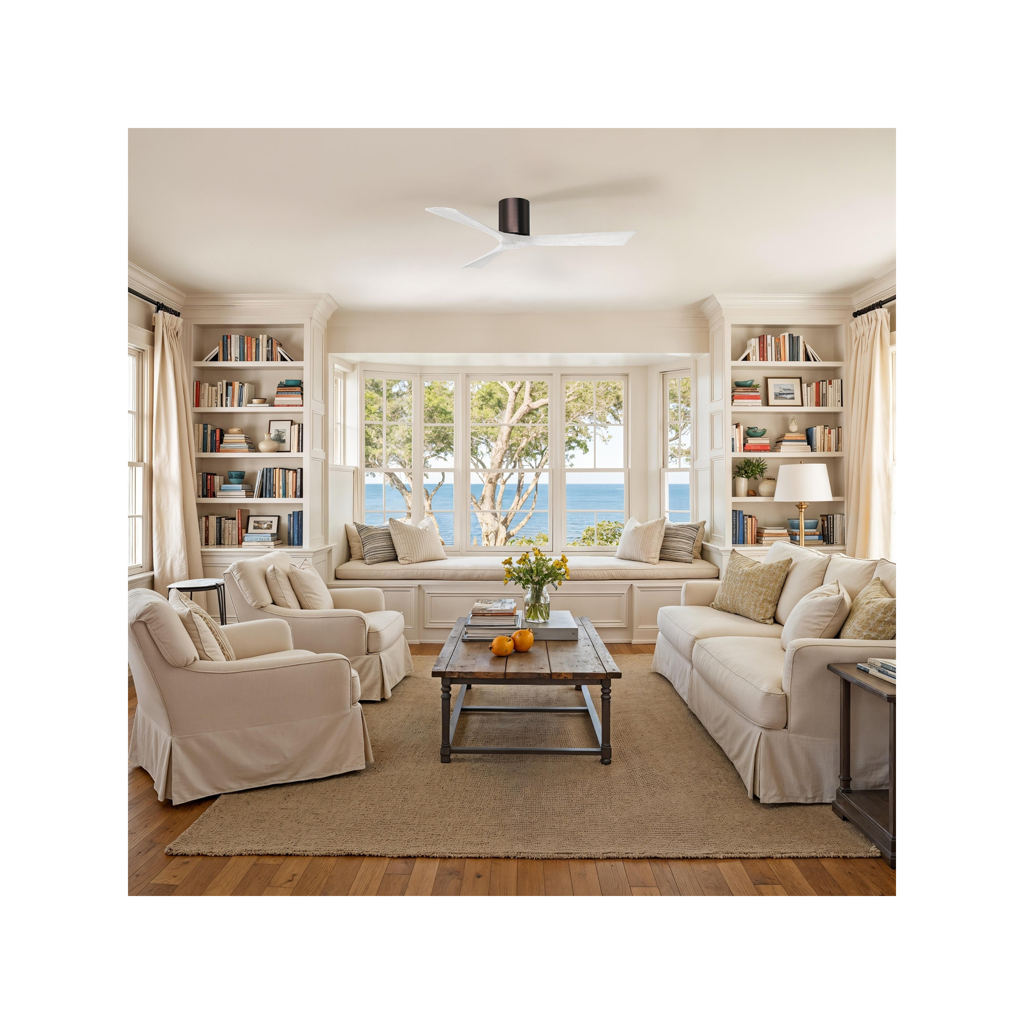 Olivier 3 Blade Ceiling Fan, Matte White, Brushed Bronze, 52"