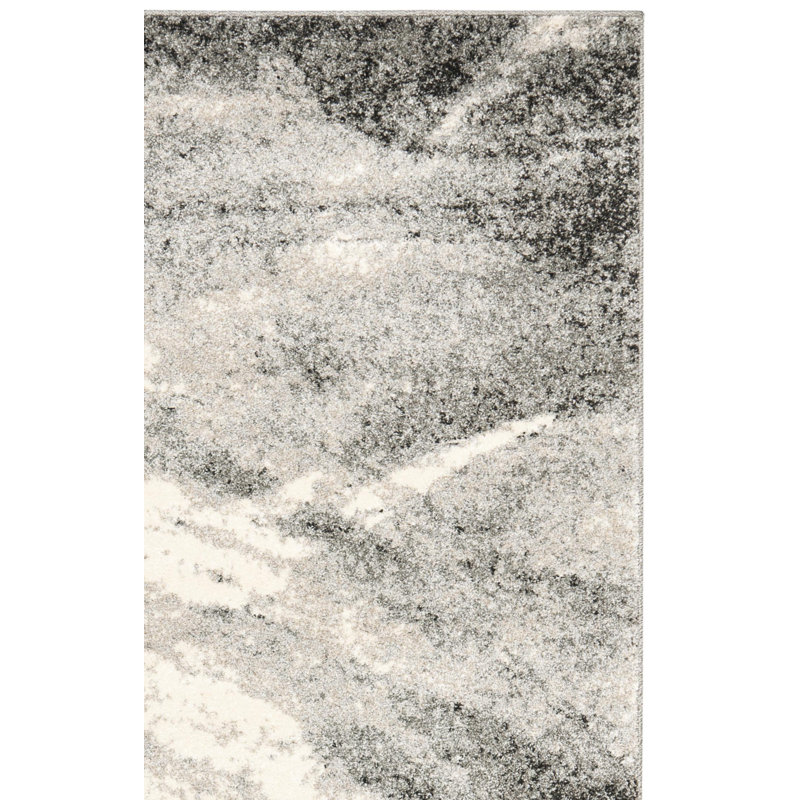 Tapis gris et ivoire abstrait Kruse, Grey, Rectangle 10 pi x 14 pi