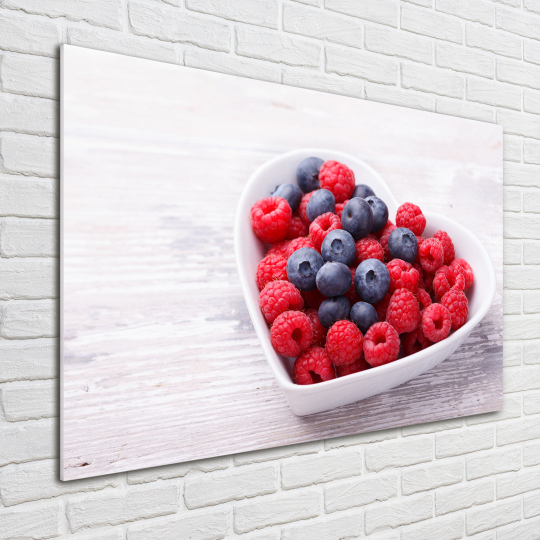 Himbeeren und Blaubeeren - Ungerahmter Kunstdruck auf Glas