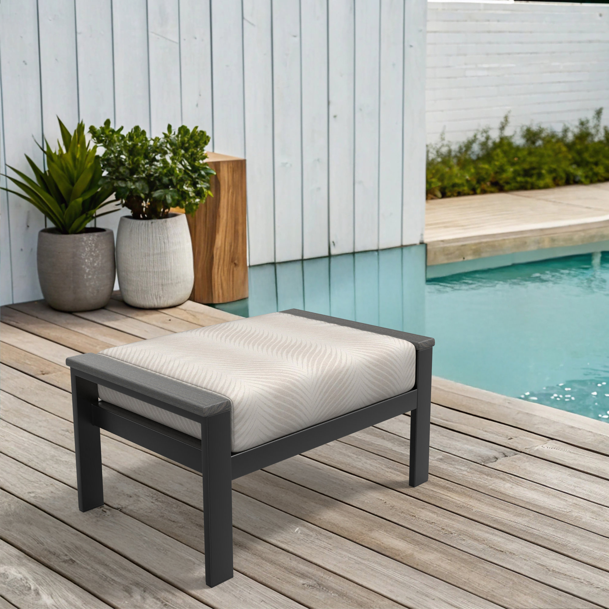 Townsend Outdoor Ottoman with Sunbrella Cushions, Cloud Out Cloud