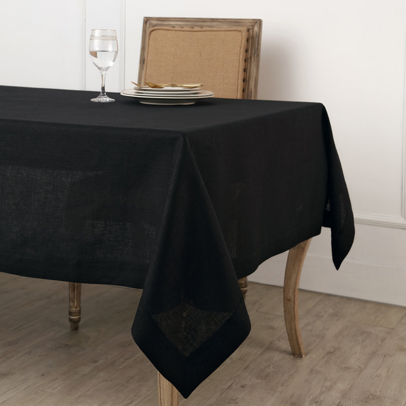 100% Pure Linen Tablecloth - Fete, 132" L x 60" W, Black