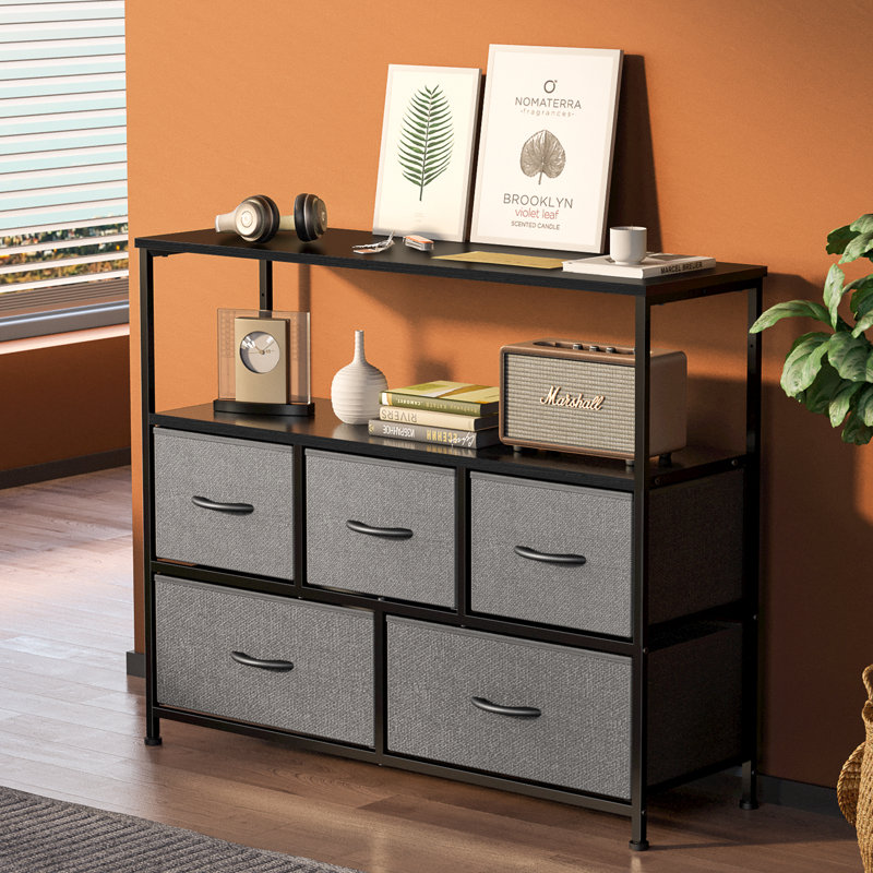  Tall Dresser for Bedroom Tall Fabric Dresser with Wooden Top - Tall Drawers, Sturdy Storage Tower for Bedroom, Closet, Nursery, Entryway, Kids Room