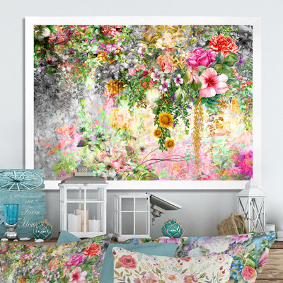 «Modern Pink and Green Summer Garden IV», reproduction sur toile flottante
