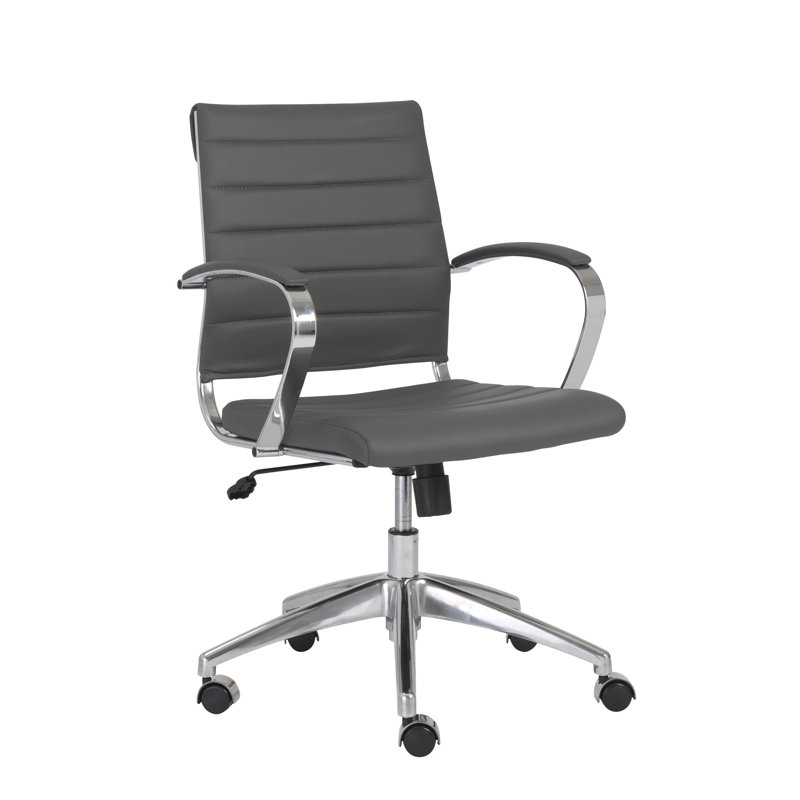 Rossie Task Chair, Gray Faux Leather, Fixed