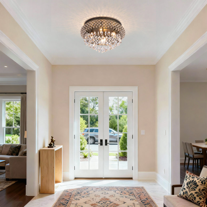 Delainy  20" 5 - Lights  Modern Dimmable Tiered  Unique/Statement Drum Crystal Flush Mount Lighting Fixture For Living Room/ Bedroom