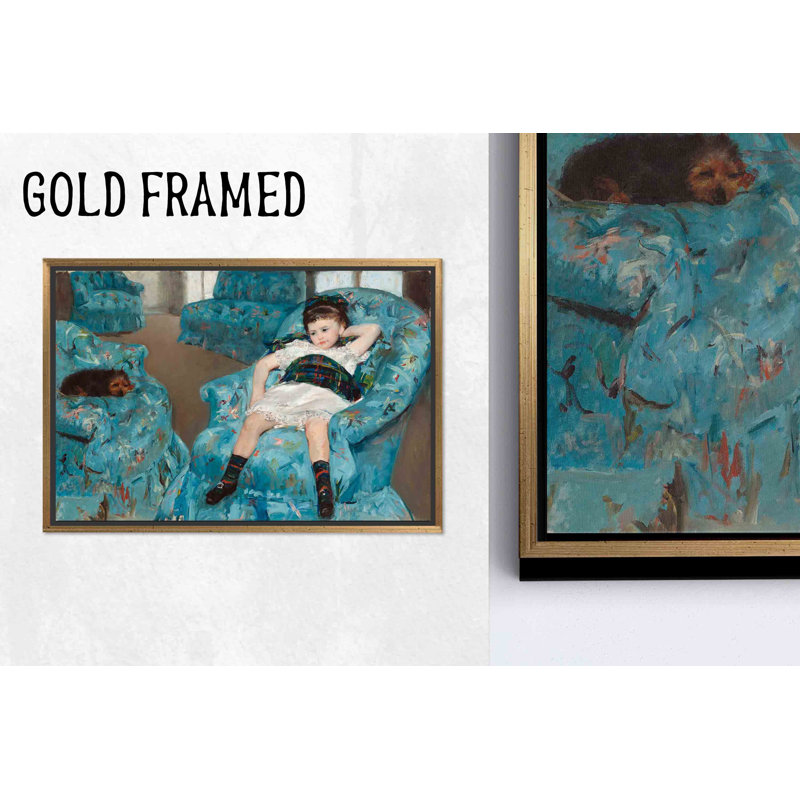 Modern Home Decor: Girl in Blue, impression sur toile avec fauteuil 1P, or, 59,1 po H x 82,7 po l