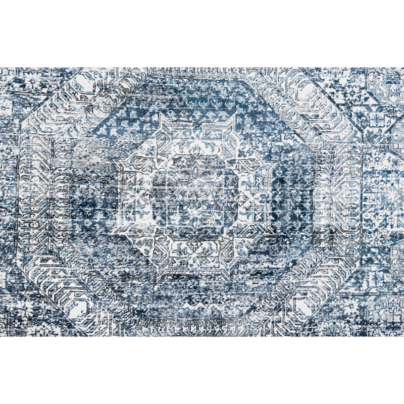 Tapis rectangulaire en viscose noué à la main bleu / argent, Rectangle 10 pi x 14 pi