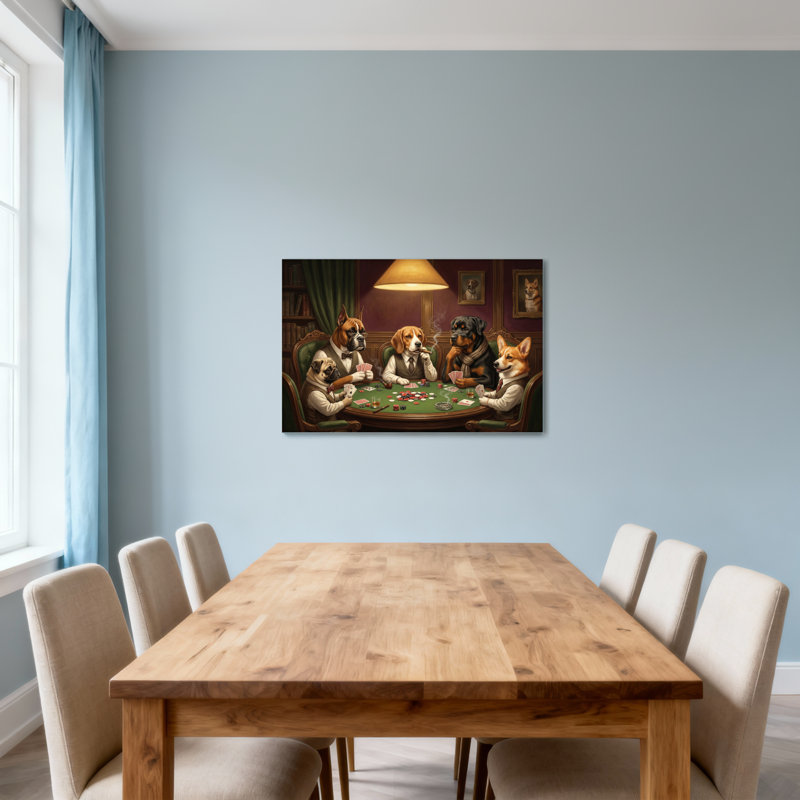 Animaux, chiens, jouer au poker dans une chambre élégante, 12" H x 18" W