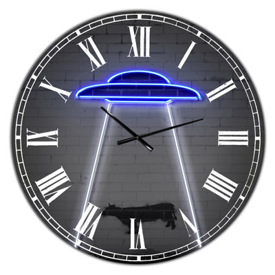 Horloge murale moderne surdimensionnée Neon UFO