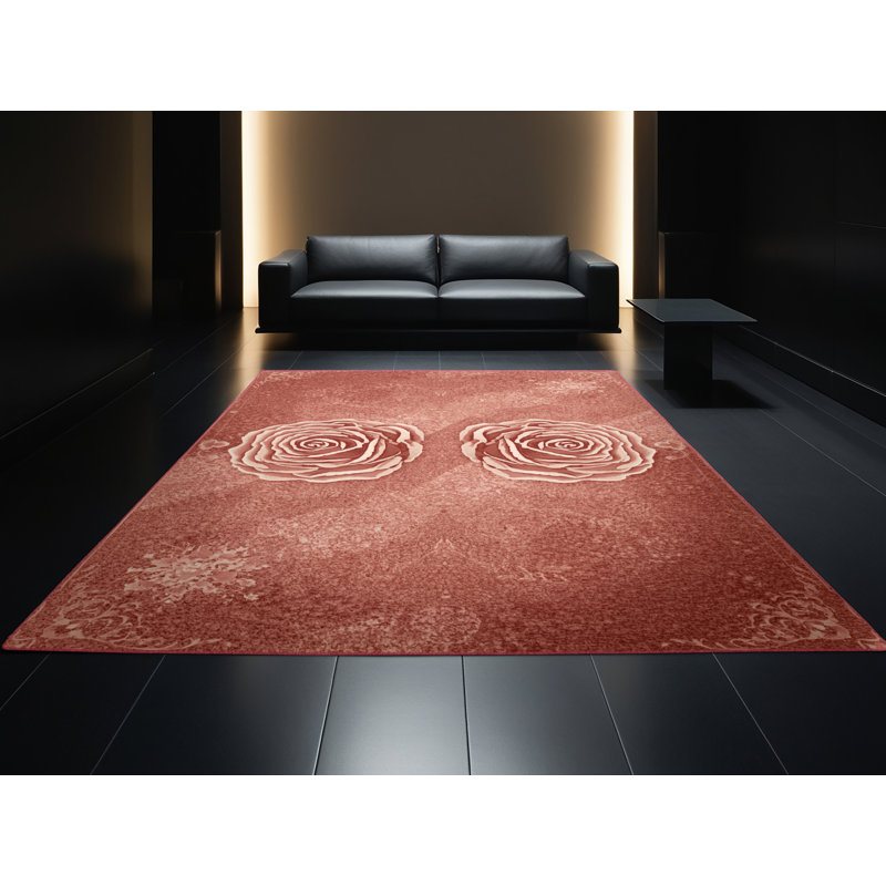 Soft Plush Ferrier Valentines Modern & Contemporary Abstract Area Rug in Brown – Rose Binding, 8x12