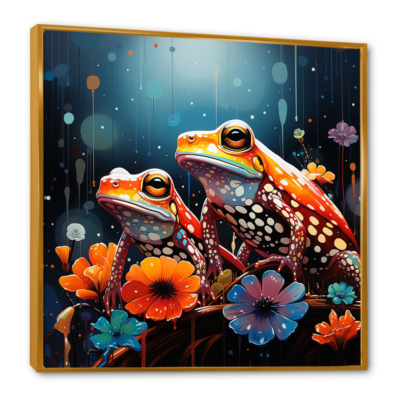 " Couple Toads At The Night ", 16" H x 16" W x 1" D, Gold Floater Framed