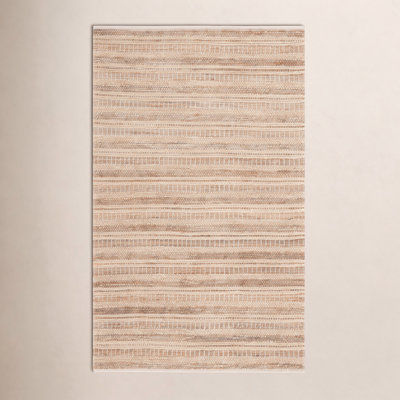 Brown Beige Hand-Woven Striped Wool Rug