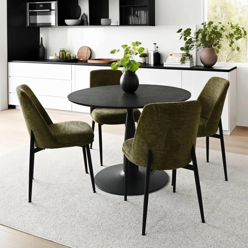 Green Chenille Upholstered  Dining Chairs, Green