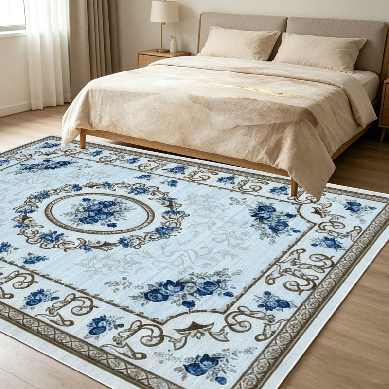 1PC Vintage Blue Floral Medallion European Farmhouse area rugs for Living Room, Soft and Comfortable, Suitable for all seasons, easy-to-maintain, machine washable Indoor floor mat, Under Table Farmhouse suitable for dining room, bedroom, entryway,