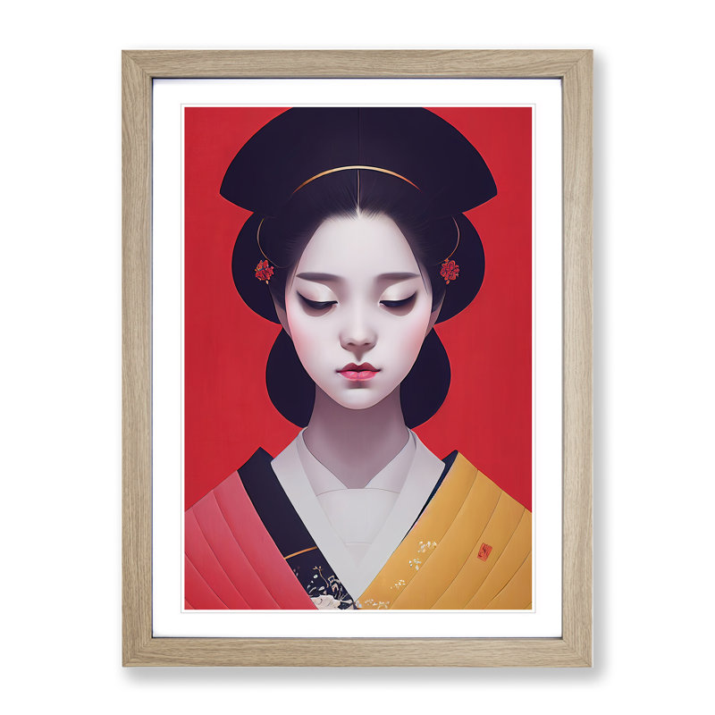 XV1022-3419X Peaceful Geisha - Print, 48cm H x 36cm W, Oak Framed