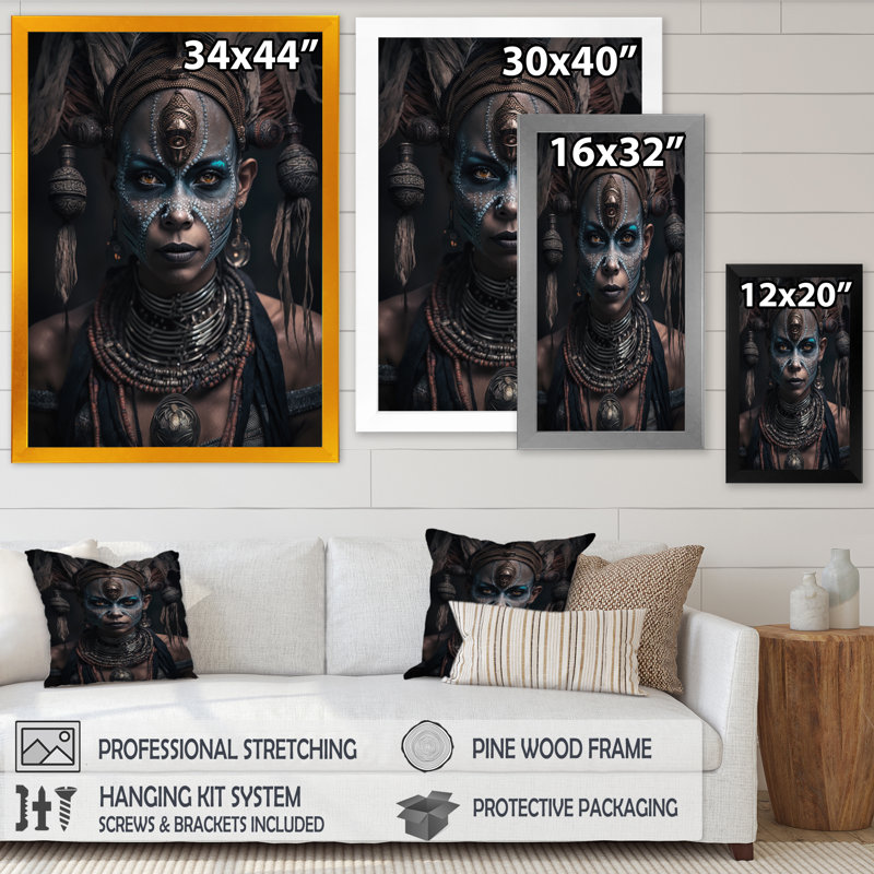 Cusson Tribal African Woman II sur impression sur toile, H 32 po x l 24 po x P 1 po, Encadrement doré
