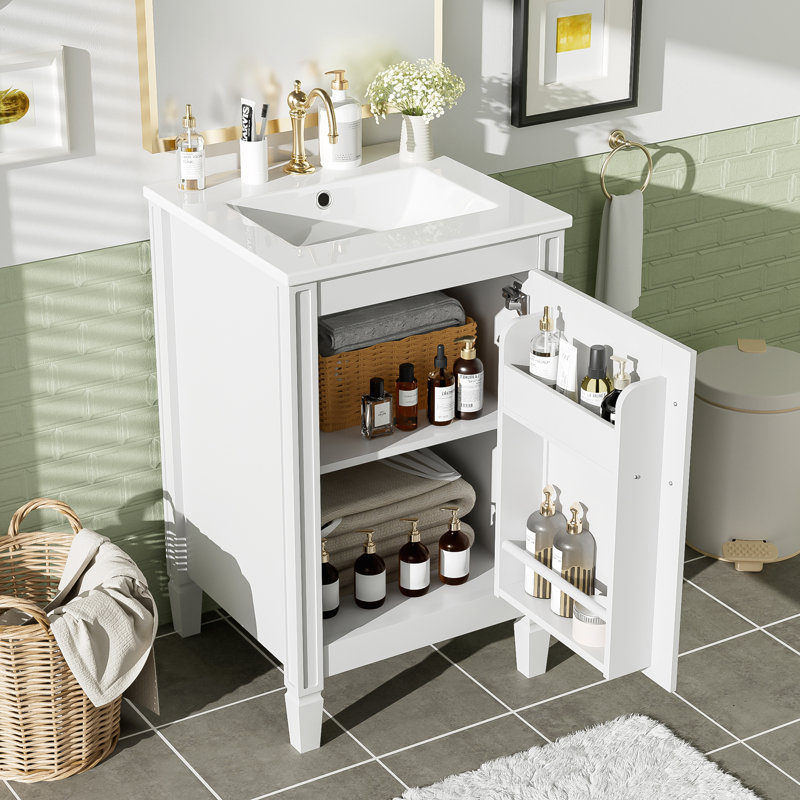 Meuble-lavabo de salle de bain avec lavabo en céramique, Blanc