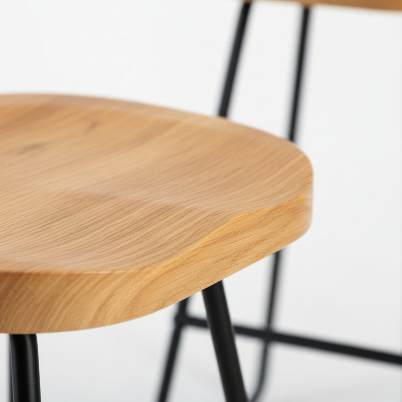 Tabouret de bar 26 po pour îlot de cuisine, selle rustique, tabourets sans dossier avec pieds en métal, Naturel