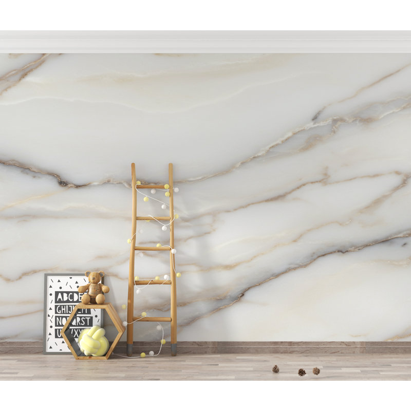 Murale luxueuse en marbre blanc - veinure beige gris doux - Effet de pierre élégant à grande échelle - Neutre indémodable