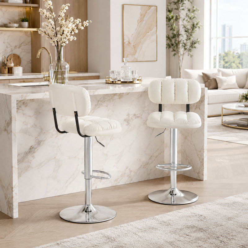 Tabouret de comptoir pivotant rembourré Vesta, Argent, Blanc
