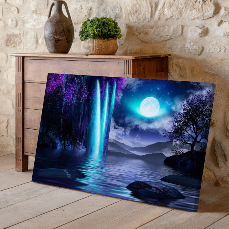 Toile, "Un paysage enchanteur surréel avec une cascade majestueuse en cascade d'art mural", H 11 po x l 14 po