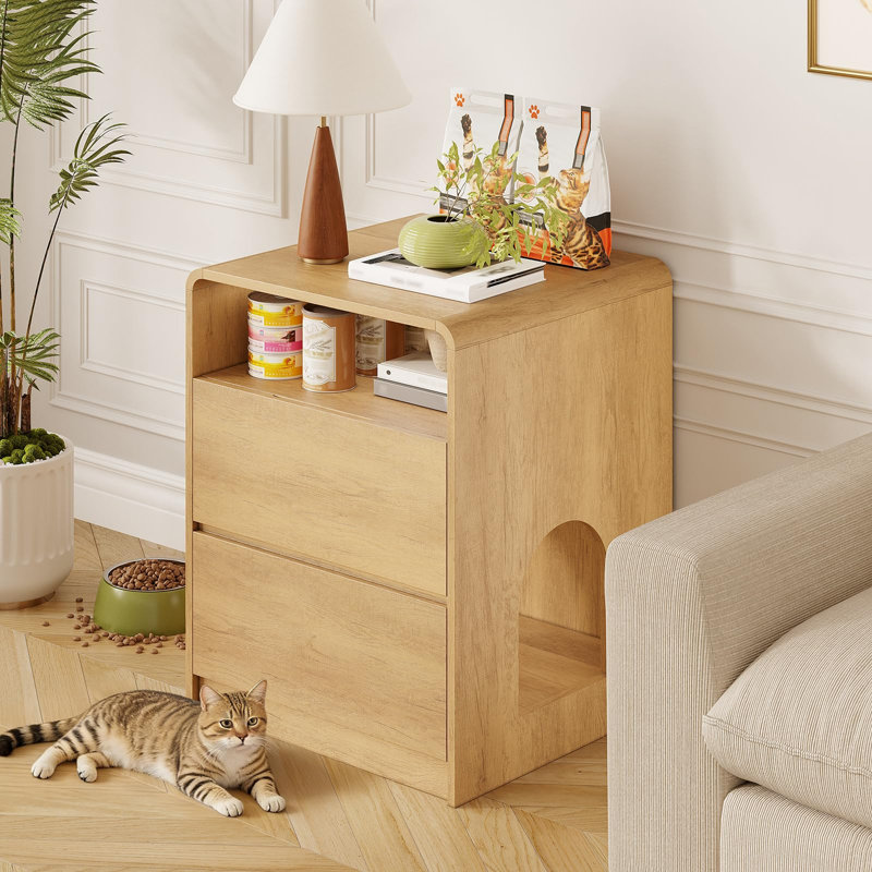 Enceinte de litière pour chat, meuble de litière caché avec tablette ouverte, litière dissimulée, Walnut
