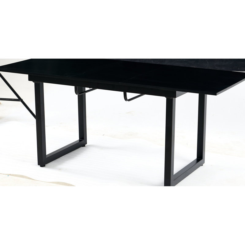 Black Square Adjustable Dining Table With Metal Leg, Space Saving For Living Room Modern Kitchen Surface