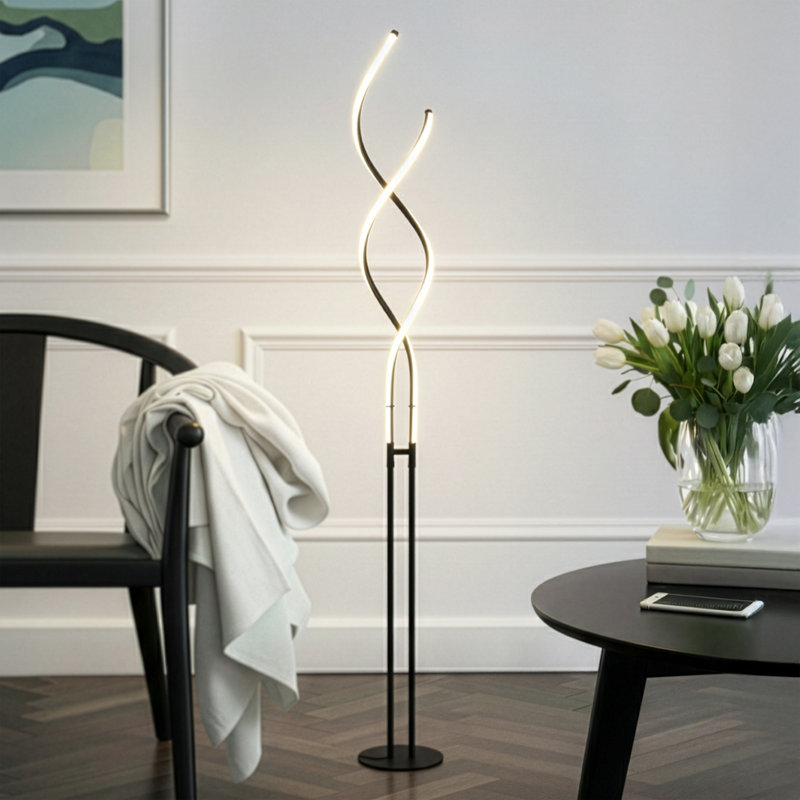 Embrace 40–60" Modern LED Spiral 2-in-1 Floor and Table Lamp with Black Finish, Adjustable Height, and Built-In 3-Way Dimmer