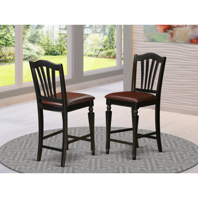 Chelsea Counter Dining Chairs - Faux Leather Upholstered Solid Wood Chairs, Set of 2, Black