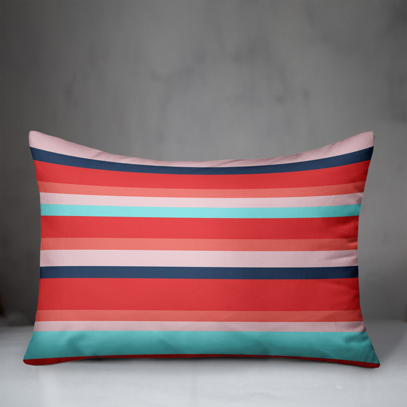 Striped Outdoor Throw Pillow, Polyester/Polyfill, Red/Blue/Pink