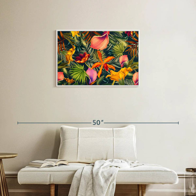 Floral tropical, Cadre flottant blanc, 31 po x 21 po