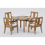5 Pcs Grade-A Teak Wood Dining Set: 48" Round Table And 4 Osborne Arm Chairs #11OS1004