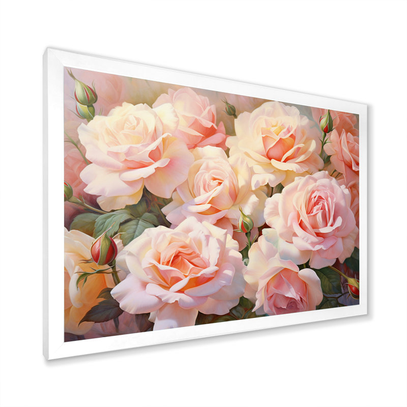 Roses roses, impression romantique, H 34 po x l 44 po x P 1,5 po, Cadre simple blanc