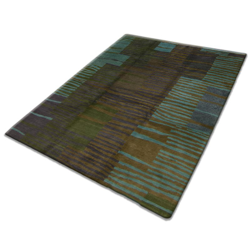 Righe Wool Abstract Area Rug in Green, Rectangle 3' x 5'