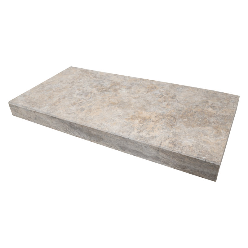Marzana Sterling 12 in. x 24 in. x 2 in. Honed Unfilled Brushed Travertine Pool Coping Eased Edge (2 sq. ft./unit, 1 Piece)