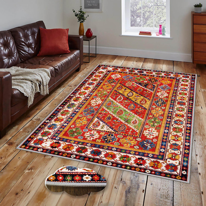 Luxurious Woven Area Rug, 5.9 x 9.2 ft, 100% Polyester, Antibacterial | Non-Slip PVC Felt Dot Underside, 0.3 in Pile Height | Machine Washable, 3D Digital Print, Perfect for Living Room & Bedroom Décor
