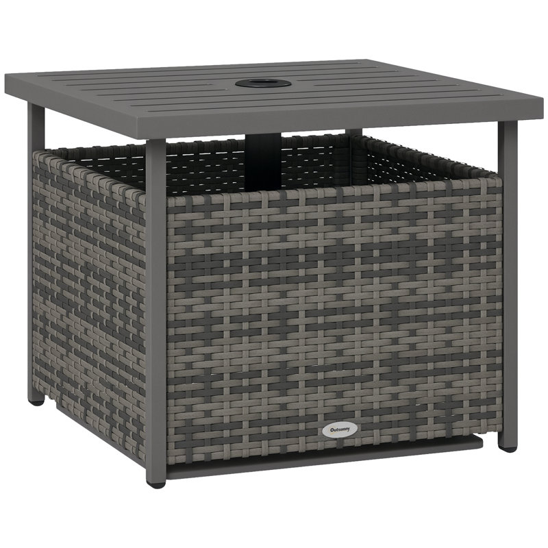 Outsunny Rattan Garden Coffee Table 55.5 cm Square Umbrella Hole Grey